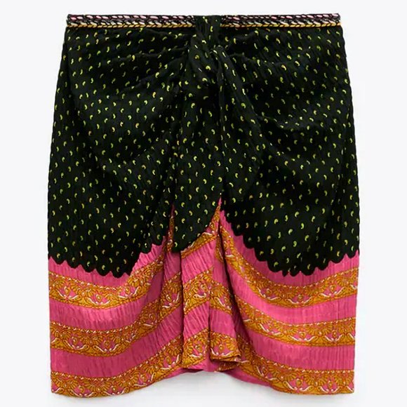 NEW Zara Sarong Style Boho Mini Skirt- Size M - Picture 3 of 15